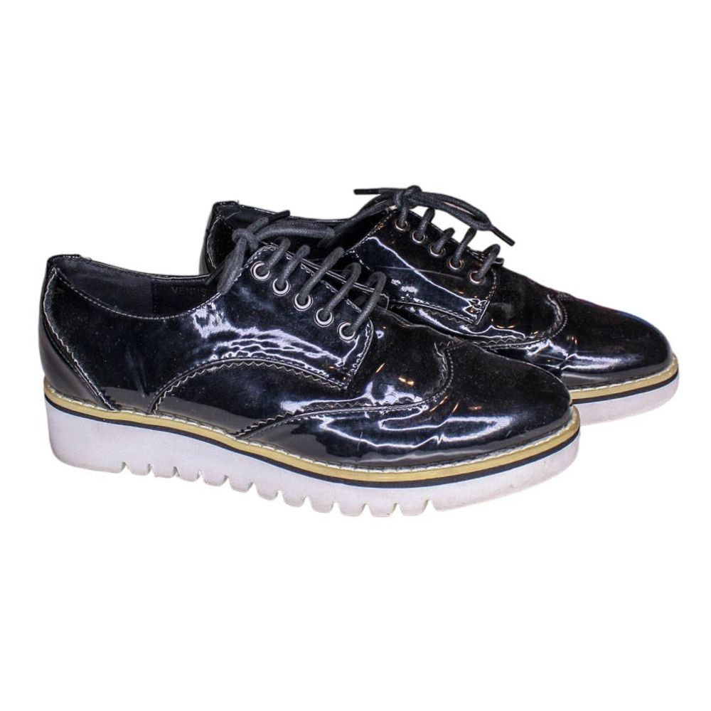 Cape Robbin Black Patent Leather Sneaker Platform Wingtip Size 7